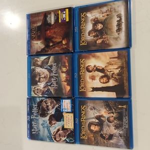 Harry Potter & Lord of the Rings Blu-Ray DVD Set of 6 Movies